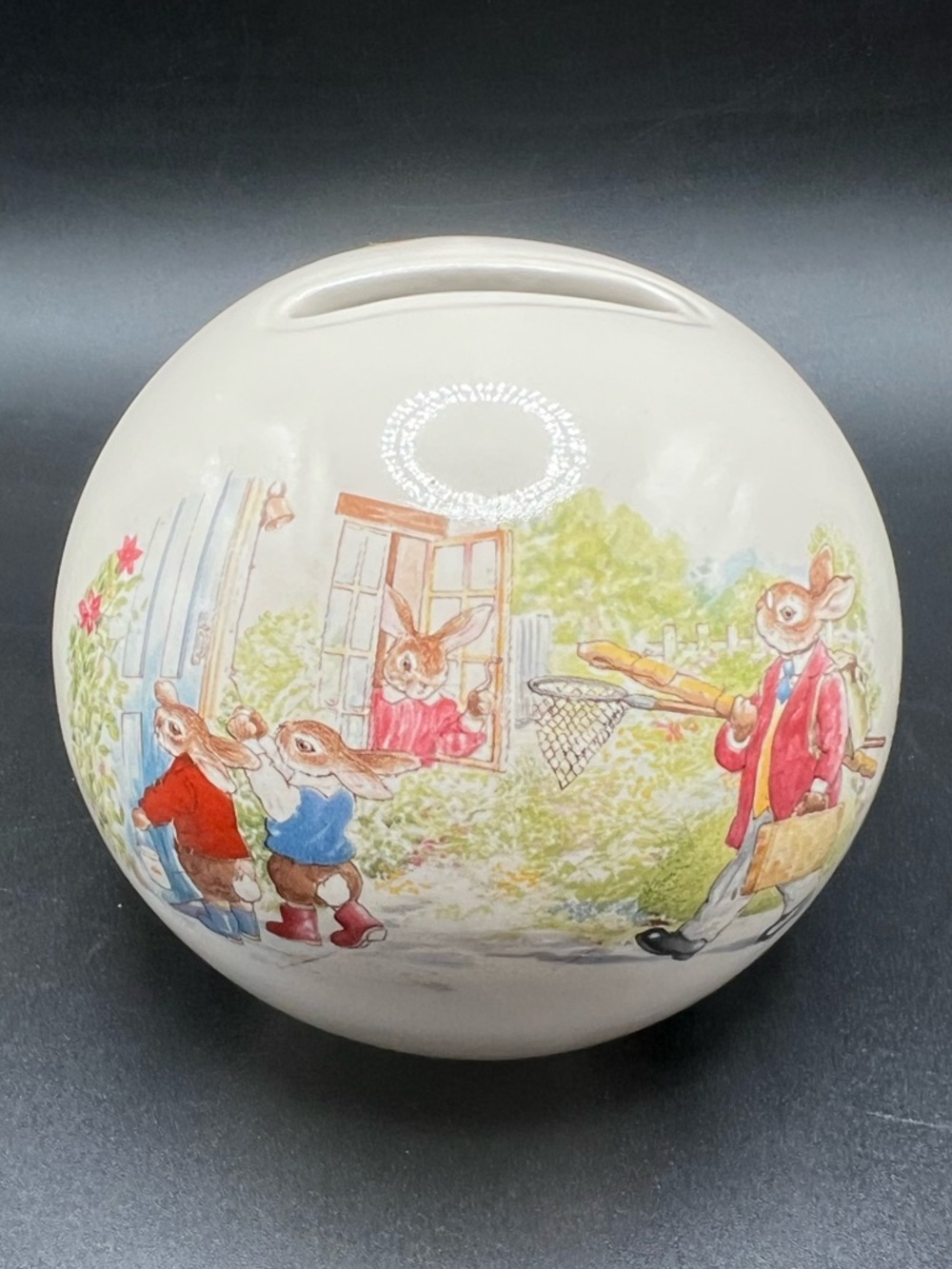 Bunnykins Royal Doulton Vintage Porcelain Round Coin Bank Made in England